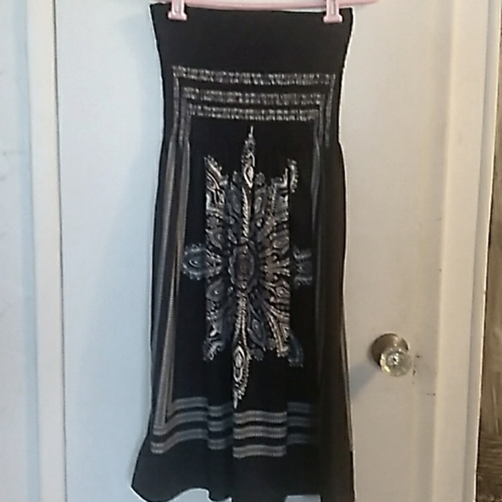 Strapless bohemian dress, M/L, black and white